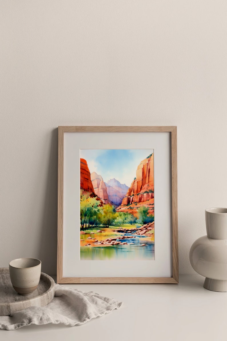 Zion National Park Watercolor Painting Utah Art Print Watercolor