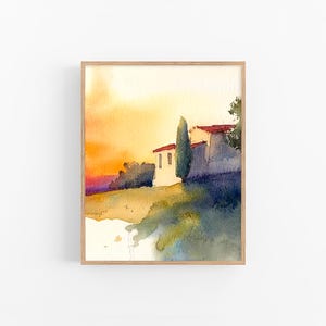 Acuarela de la campiña toscana, impresión artística de acuarela de paisaje italiano, decoración rústica para pared de FeelingPrints
