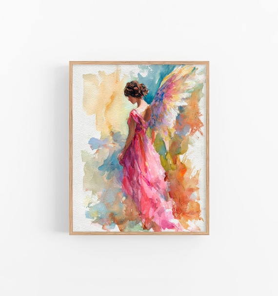 FeelingPrintsによる天使の水彩画、天使の羽の水彩画アートプリント
