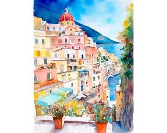 Positano Amalfi Coast Painting Italy Art Print Travel Poster Travel Gift Italian Riviera Artwork by FeelingPrints