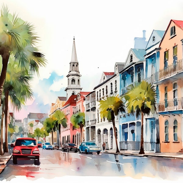 Charleston Watercolor Print Cityscape Art Painting Urban Landscape Wall Art by FeelingPrints