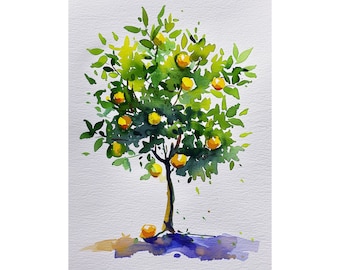 Lemon Tree Watercolor Painting Lemons Watercolor Art Print Fruits Wall Art Decor by FeelingPrints