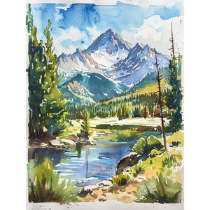 Rocky Mountains Watercolor Art Print: Colorado Forest Landscape