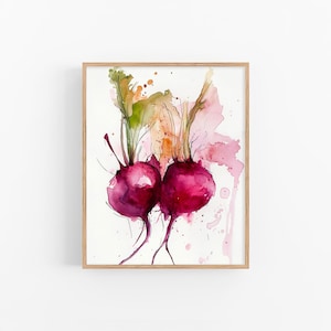 Beetroot Watercolor Print Rustic Kitchen Wall Art Farmhouse Vegetable ...
