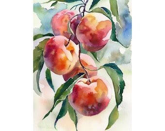 Peaches Watercolor Painting Fruit Watercolor Art Print Kitchen Wall Art Print Decor by FeelingPrints