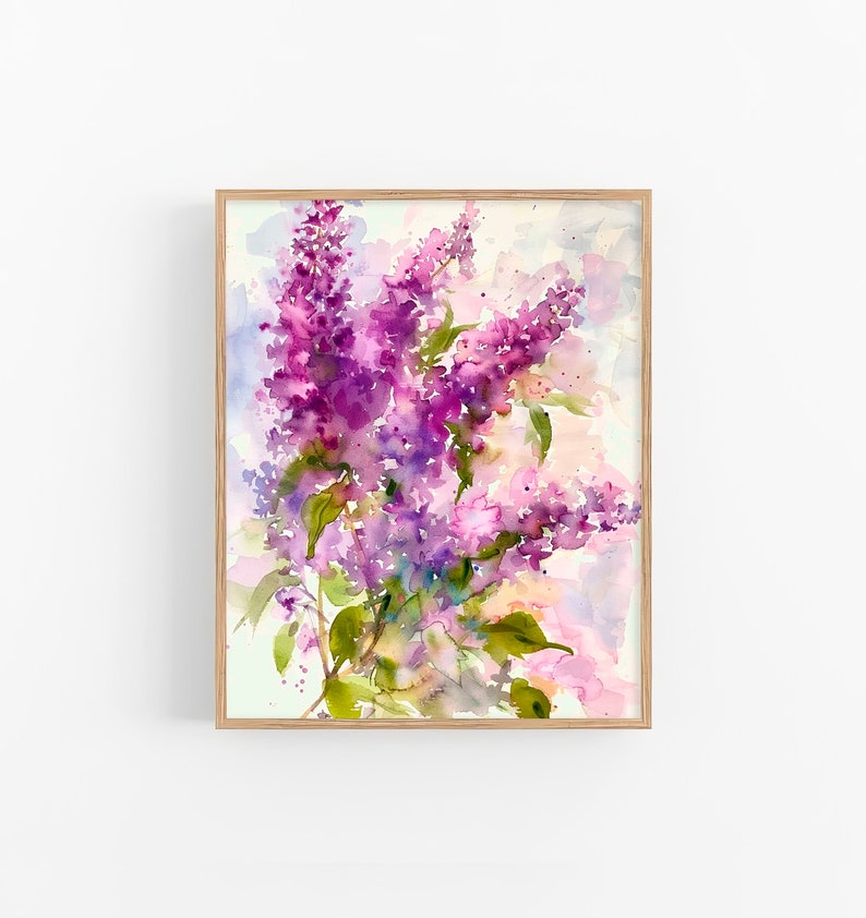 Lilac Flowers Watercolor Painting Spring Floral Artwork Rustic Kitchen ...