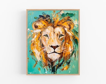 Lion Oil Painting: Textured Impasto Artwork Animal Wall Art Print Modern Safari King Abstract Expressionist Print by FeelingPrints