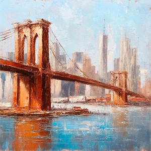 Brooklyn Bridge Oil Painting Print New York City Skyline Wall Art Urban Landscape Print Textured Impasto Cityscape Art by FeelingPrints