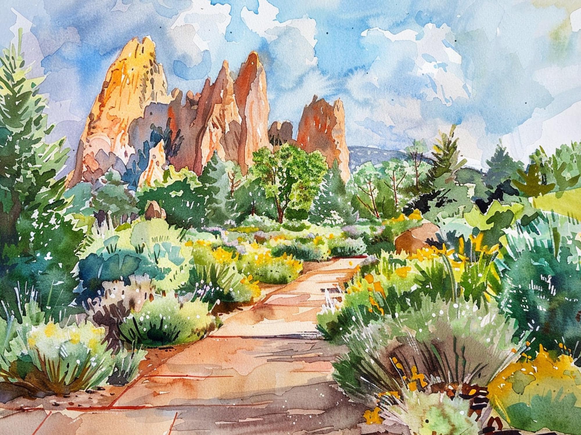 ガーデン・オブ・ゴッズ 水彩画 コロラド風景画 水彩画アートプリント