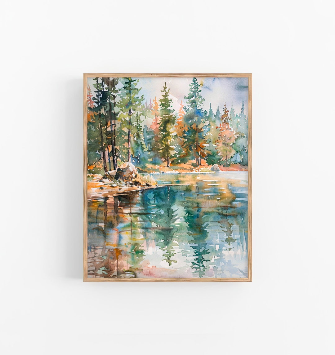 Tahoe Lake Painting National Pine Forest Landscape Art Print Watercolor ...