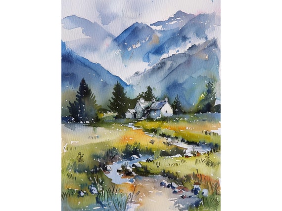 Ben Nevis Painting Scotland Landscapes Watercolor Art Print