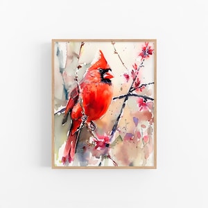Roter Kardinal Aquarell Malerei Vogel Aquarell Kunstdruck Meise Kunstwerk Weihnachtsgeschenke by FeelingPrints