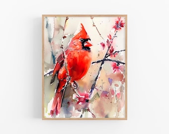 Red Cardinal Watercolor Painting Bird Watercolor Art Print Chickadee Artwork Christmas Gifts by FeelingPrints