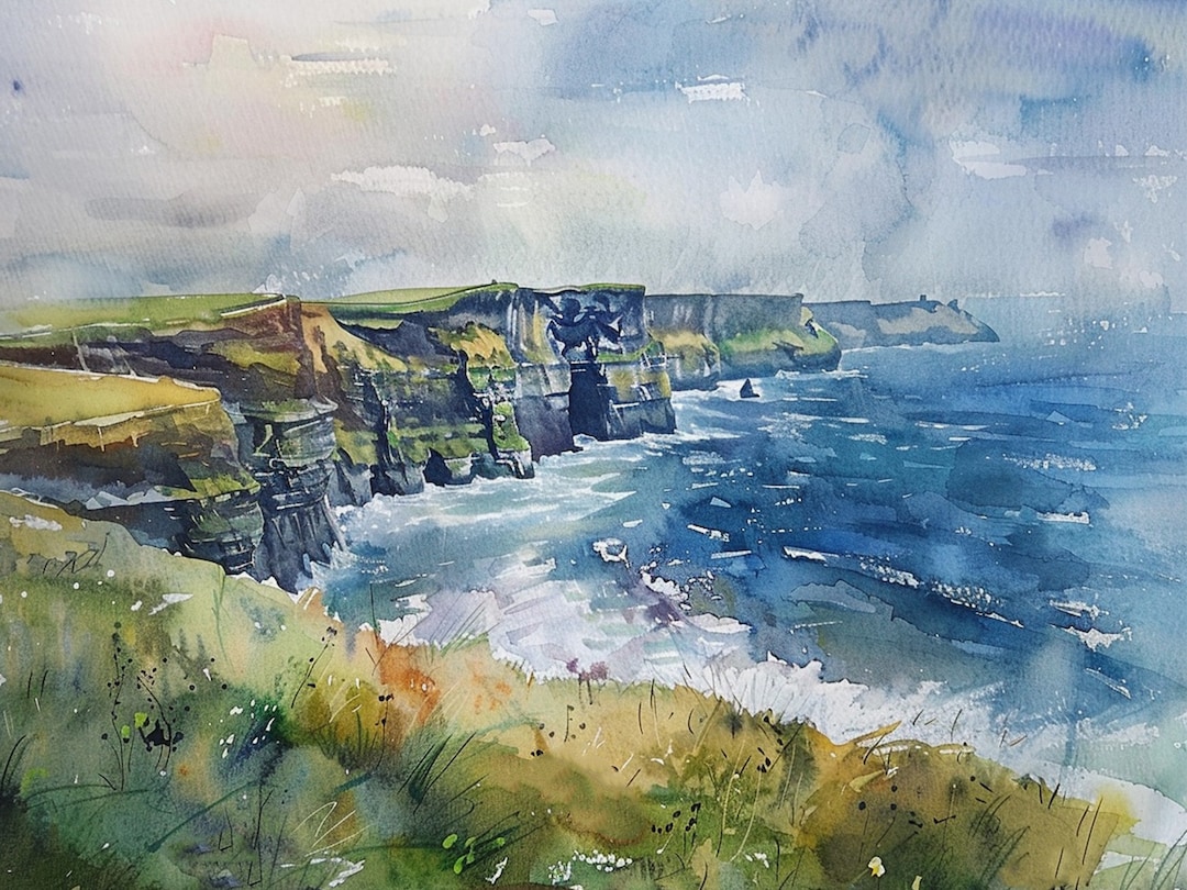 Tableau Aquarelle Original Coastline Par Thomas Victor Signé - Avec Sable