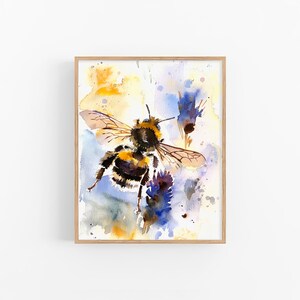 Honeybee Watercolor Painting Bee Artwork Insect Art Print Floral Wall Art Decor Gifts for Her by FeelingPrints
