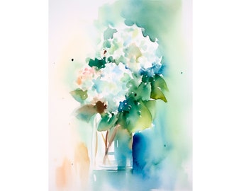 White Hydrangea Watercolor Art Print Spring Flowers Art Print Watercolor Flowers Poster by FeelingPrints