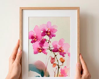 Orchid Watercolor Print Pink Flower Wall Art Botanical Floral Painting Tropical Flower Decor