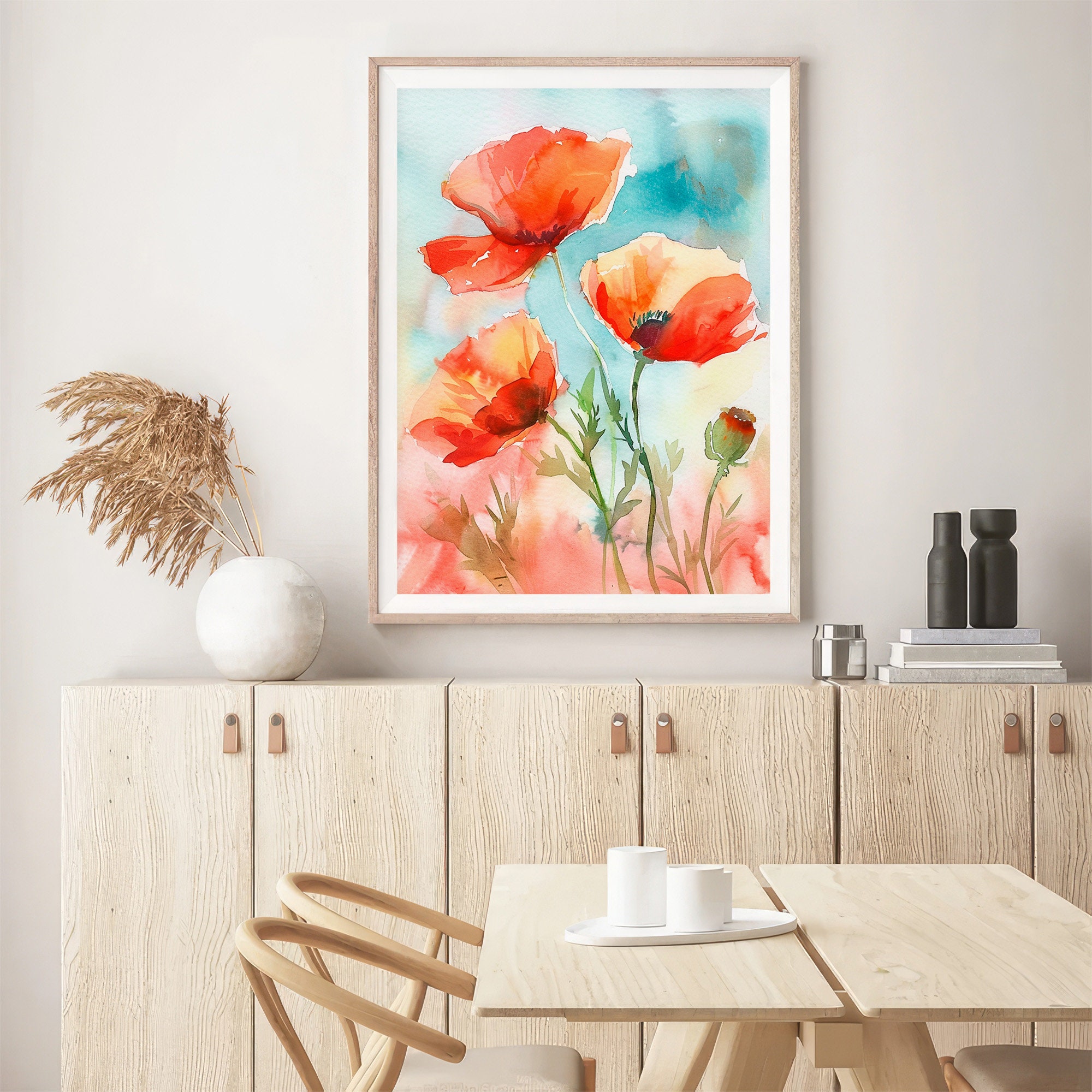 Red Poppy Watercolor Art Print Floral Artwork Rustic Wall Art Print ...