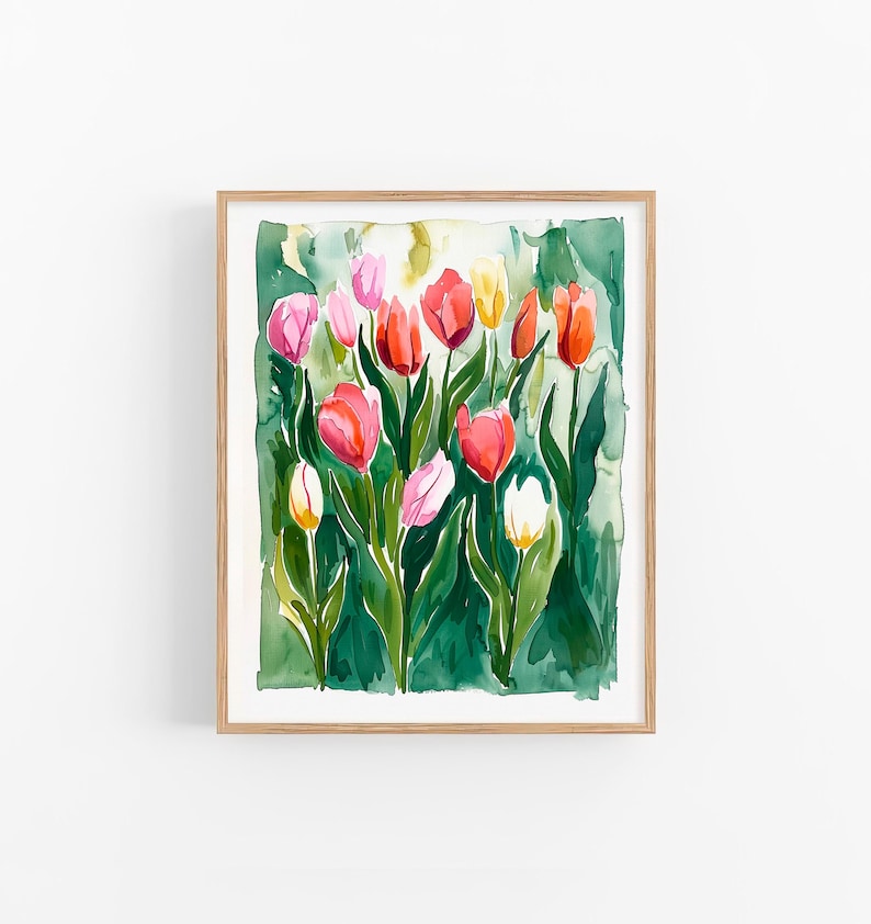 Tulip Flowers Art Print Flowers Watercolor Painting Floral Wall Art ...