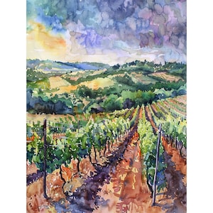 Napa Valley Painting California Vineyards Watercolor Art Print California Landscape Wall Artwork Travel Gifts by FeelingPrints