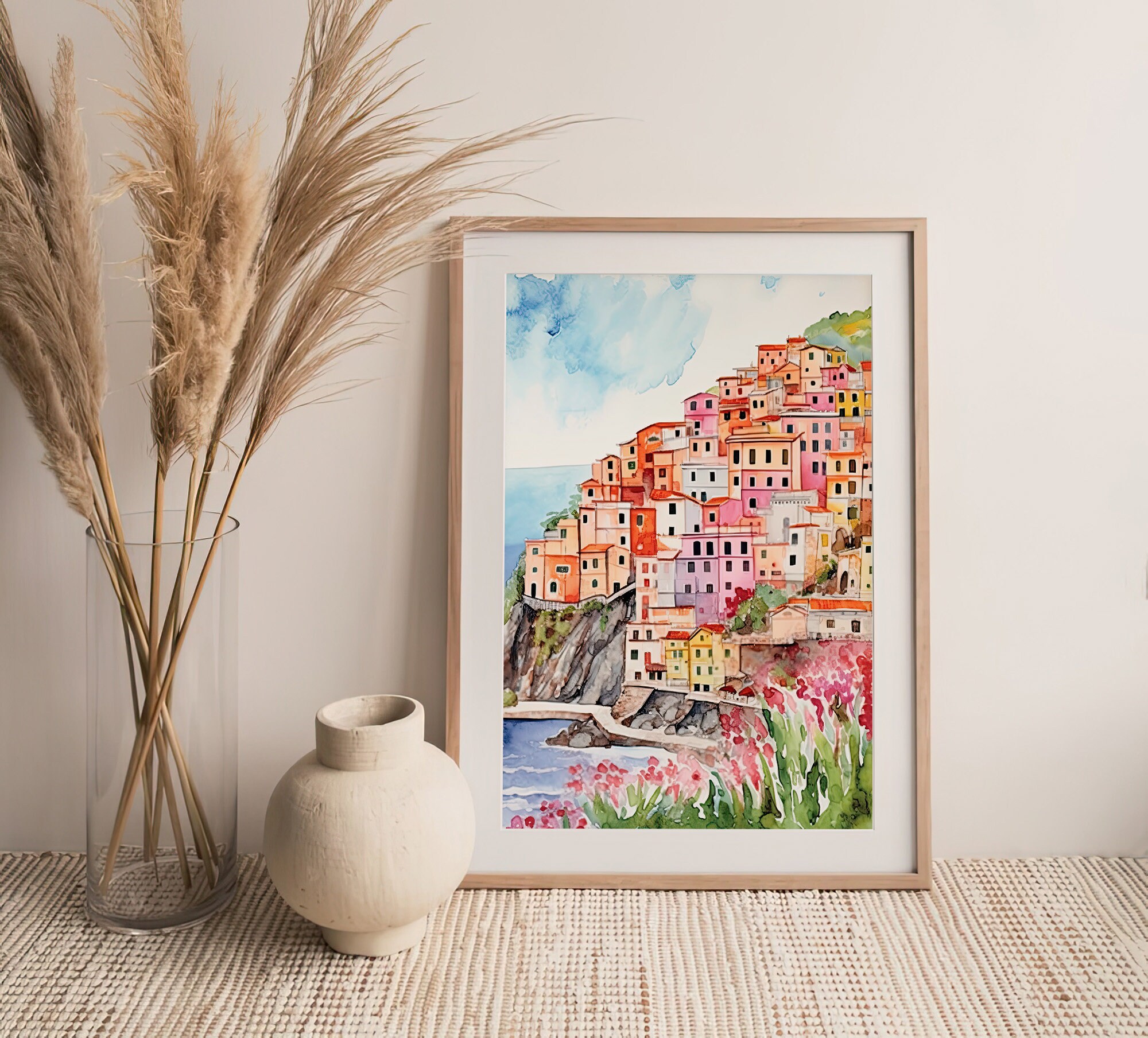 Manarola Watercolor Art Print Italy Cityscape Painting Cinque Terra ...