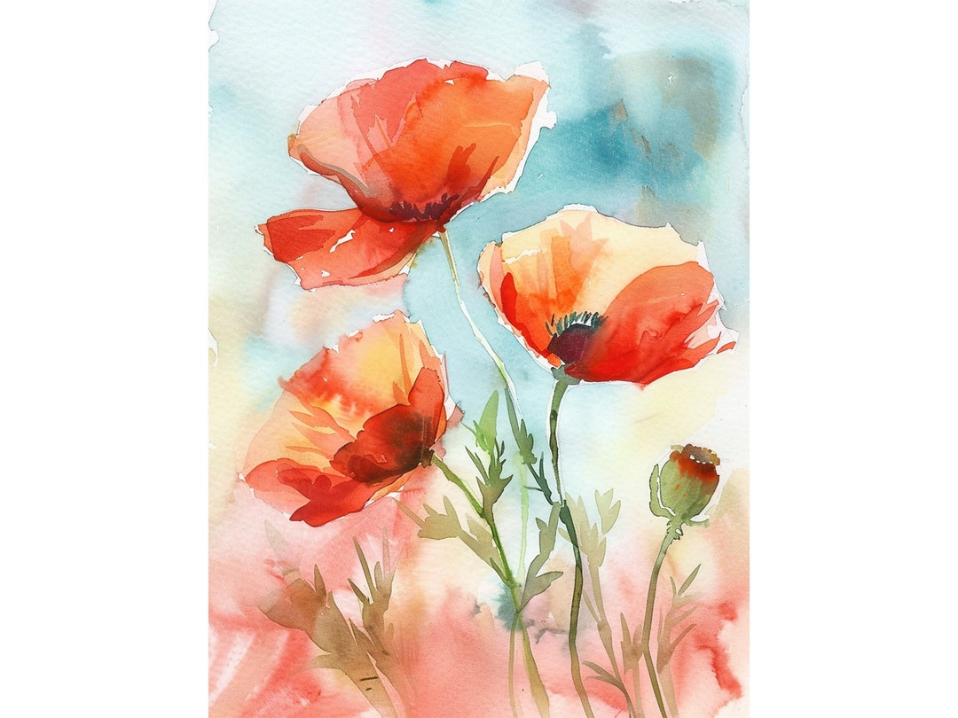 Red Poppy Watercolor Art Print Floral Artwork Rustic Wall Art Print ...