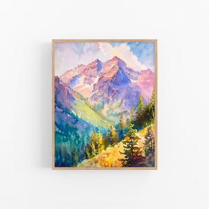 Rocky Mountains Watercolor Painting Pine Trees Watercolor Print Colorado Mountains Landscape Art Poster Travel Gifts by FeelingPrints