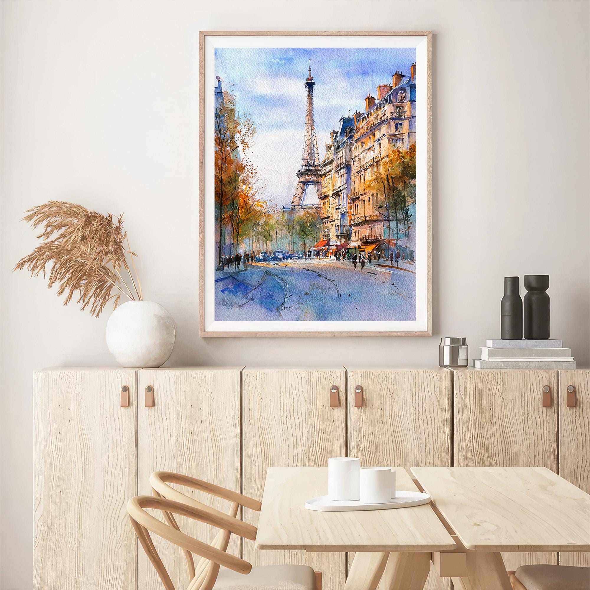 パリの水彩画プリント エッフェル塔の絵画 フランスの街並み ウォール