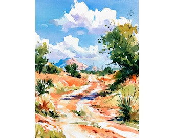 Arizona Desert Watercolor Print On Paper Southwest Landscape Wall Art Decor