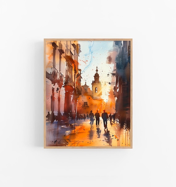 絵画 セリビヤの街並み 歴史的な建物、街並み、セビリア、スペインの