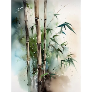 Bamboe aquarel Art Print bamboe boom schilderij minimalistische Wall Art Decor
