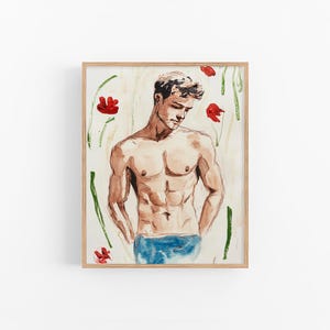 Gay Watercolor Art Print Boy Body Watercolor Painting Minimalistic Wall Art Gift for Him by FeelingPrints
