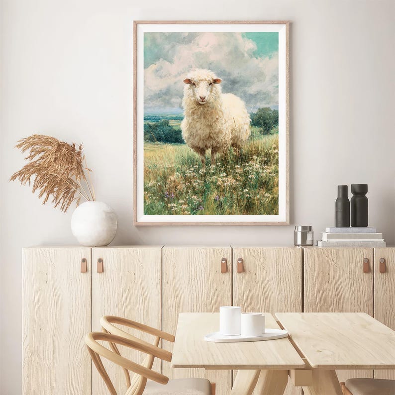 Sheep Watercolor Painting Farm Animal Art Print Countryside Wall Decor ...