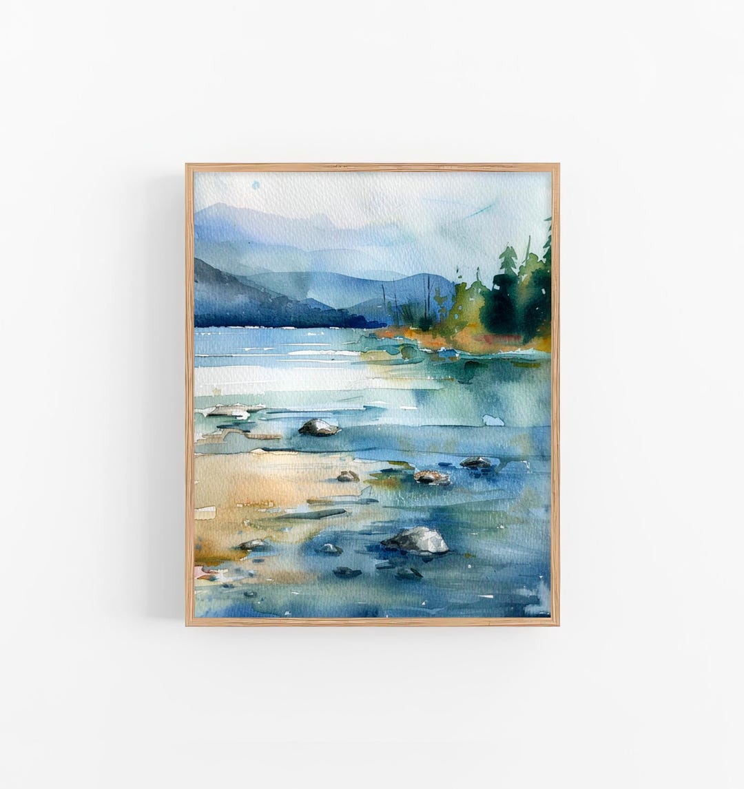 Tahoe Lake Art Print Pine Trees Watercolor Painting California ...
