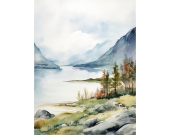 Scottish Highlands Painting Scotland Landscape Watercolor Art Print Lake District Artwork