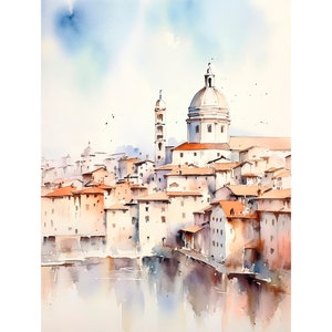 Florence Art Print Italy Landscape Watercolor Painting Cityscape Poster Wall Art Decor Travel Gifts by FeelingPrints
