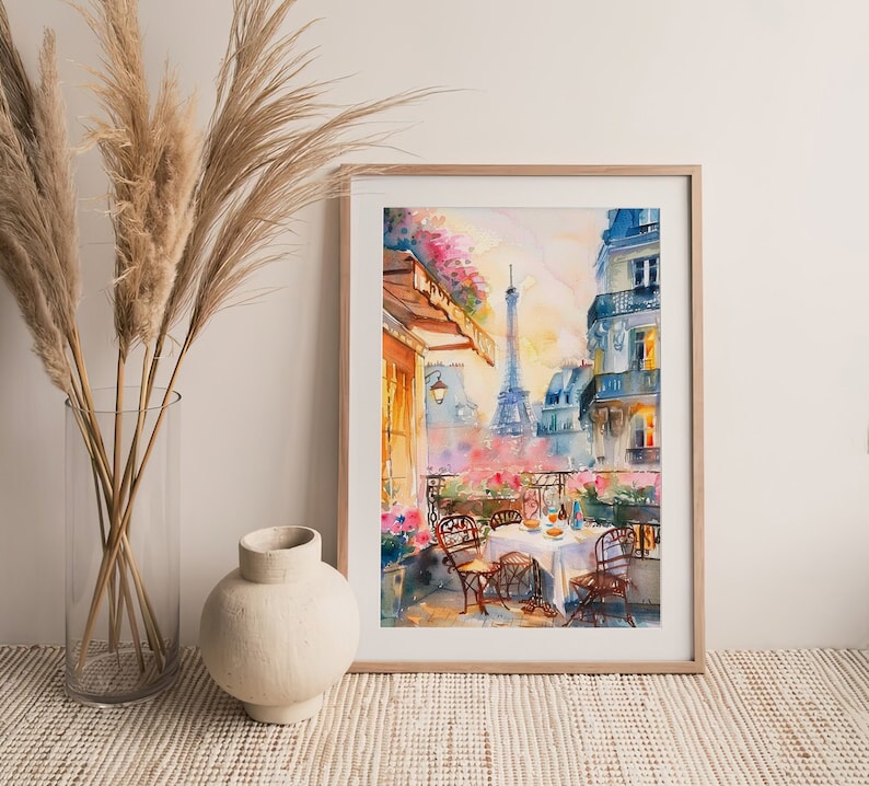 Paris Breakfast Cityscape Watercolor Art Print Paris Cafe Watercolor Art Cityscape Artwork Travel Art Poster by FeelingPrints image 6