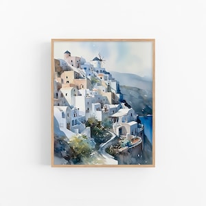 Mykonos Watercolor Painting Greece Seascape Art Print Travel Poster Greece Island Artwork Wall Art Print by FeelingPrints