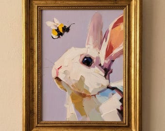 White Bunny Oil Painting Art Print Artwork Wall Art Cute Rabbit Nursery Decor Spring Gift by FeelingPrints