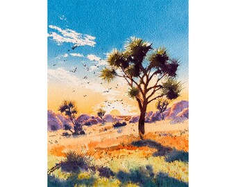 Joshua Tree Watercolor Print Desert Landscape Artwork Wall Art California Southwest Decor Mojave Sunset Gift by FeelingPrints