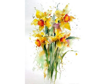 Daffodils Watercolor Painting Art Print on Paper Spring Floral Wall Art Botanical Home Decor Gift by FeelingPrints