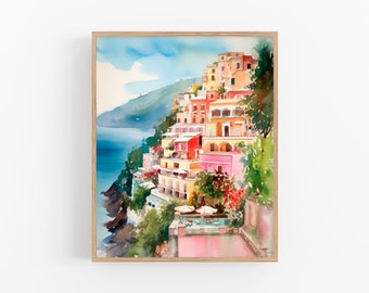 Positano Painting Italy Watercolor Art Print Cityscape Artwork