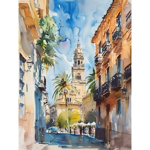 セビリアの絵画 スペイン 都市景観 水彩画 アートプリント 旅行 ファインアートプリント ウォールアート by FeelingPrints