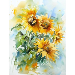 ひまわりの水彩画アート 水彩画の花のプリント 花柄の壁飾り FeelingPrints による