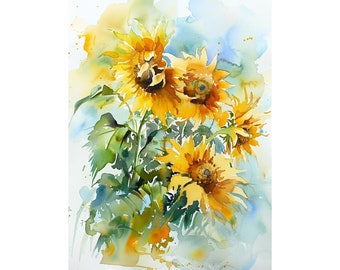 Sunflowers Watercolor Art Painting Watercolor Flowers Print Floral Wall Decor by FeelingPrints
