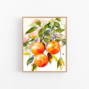 Orange Tree Watercolor Print Citrus Fruit Wall Art Kitchen Decor Botanical Orange Painting Mediterranean Fruit Print Foodie Gift Idea