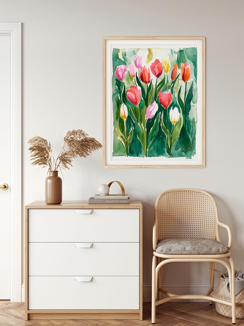Tulip Flowers Art Print Flowers Watercolor Painting Floral Wall Art ...