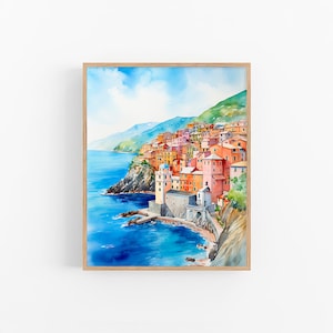 Manarola Painting Italy Watercolor Art Print Cityscape Artwork Travel Art Poster