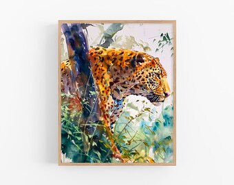 Leopardo Pintura em Aquarela Animais Selvagens Arte em Aquarela Impressão Presentes de Natal por FeelingPrints