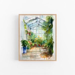 Gewächshaus Malerei Botanische Aquarell Druck Pflanzen Kunstdruck Blumen Wand Kunst Dekor Frühling Geschenke by FeelingPrints
